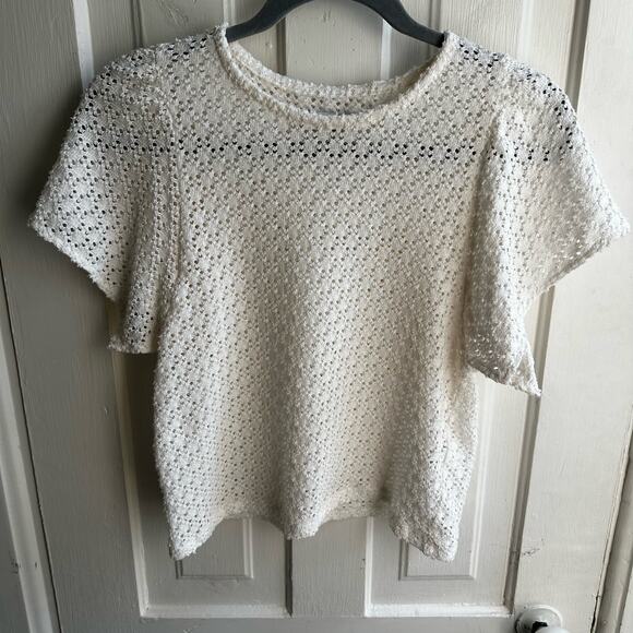 Madewell Texture & Thread Eyelet Flutter-Sleeve Top Ivory - Picture 2 of 8